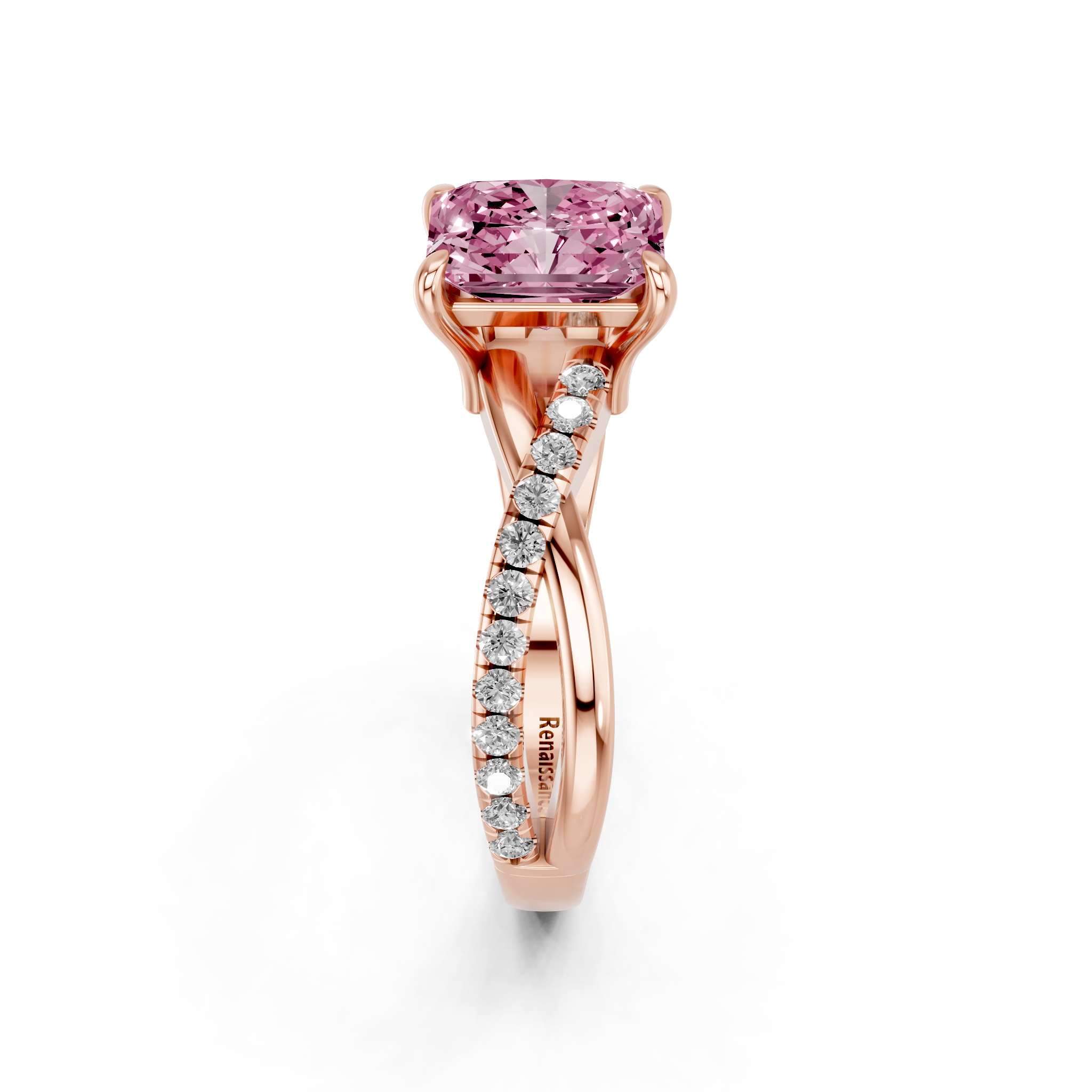 Rose gold Fancy Pink Radiant  Cut Diamond Twist Band Solitaire with Prong Setting_4