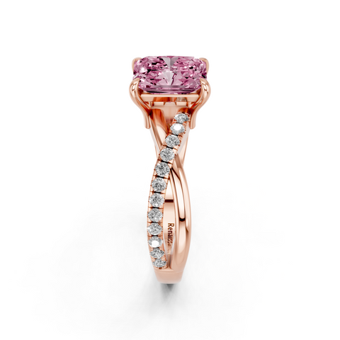 Rose gold Fancy Pink Radiant  Cut Diamond Twist Band Solitaire with Prong Setting_4