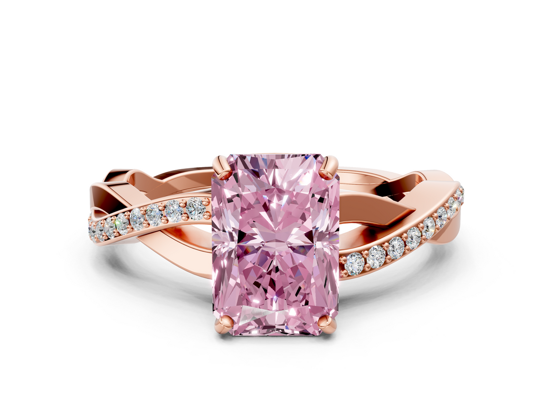 Rose gold Fancy Pink Radiant  Cut Diamond Twisted Band Engagement Ring with Prong Setting_3