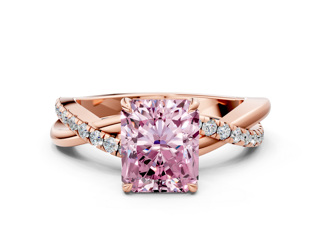 Rose gold Fancy Pink Radiant  Cut Diamond Twisted Band with Pavé Setting and Four-Prong Setting_20