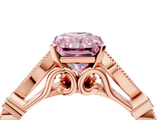 Rose gold Fancy Pink Radiant  Cut Diamond with Milgrain Marquise and Bezel Accents on a Solitaire Band with Prong Setting_180