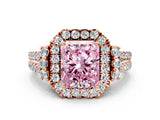 Rose gold Fancy Pink Radiant  Cut Double Halo Diamond Engagement Ring with Pave Band and Four-Prong Setting_43