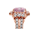 Rose gold Fancy Pink Radiant  Cut Double Halo Diamond Engagement Ring with Pave Band and Four-Prong Setting_48