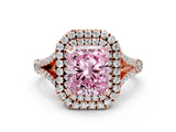 Rose gold Fancy Pink Radiant  Cut Double Halo Split Shank Diamond Ring with Prong Setting_49
