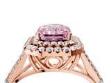 Rose gold Fancy Pink Radiant  Cut Double Halo Split Shank Diamond Ring with Prong Setting_53