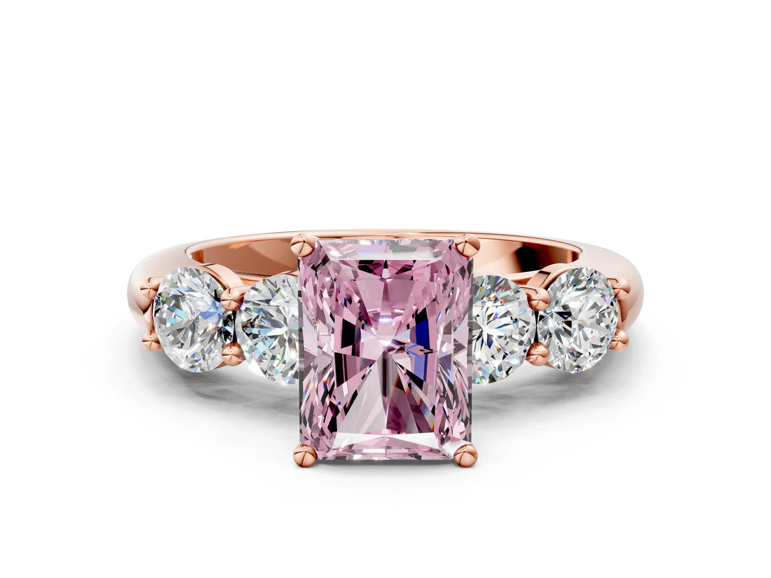 Rose gold Fancy Pink Radiant  Cut Five-Stone Prong Set Diamond Ring with Classic Band_32