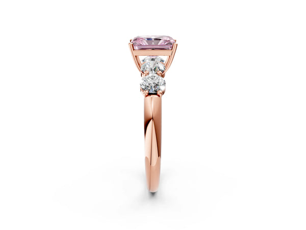 Rose gold Fancy Pink Radiant  Cut Five-Stone Prong Set Diamond Ring with Classic Band