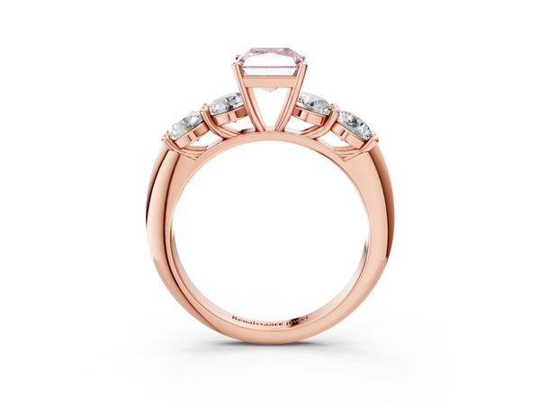 Rose gold Fancy Pink Radiant  Cut Five-Stone Prong Set Diamond Ring with Classic Band
