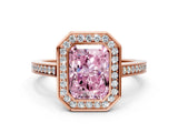 Rose gold Fancy Pink Radiant Cut Halo Bezel Diamond Pave Band Ring