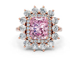 Rose gold Fancy Pink Radiant Cut Halo Cluster Diamond Ring with Pave Band and Four-Prong Setting_24