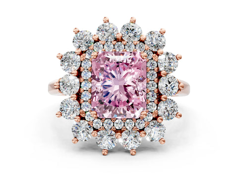 Rose gold Fancy Pink Radiant Cut Halo Cluster Diamond Ring with Pave Band and Four-Prong Setting_24