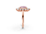 Rose gold Fancy Pink Radiant Cut Halo Cluster Diamond Ring with Pave Band and Four-Prong Setting_26