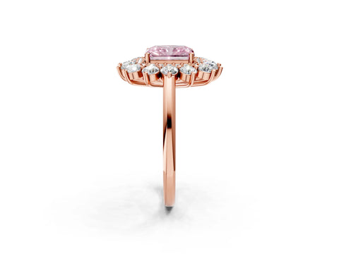 Rose gold Fancy Pink Radiant Cut Halo Cluster Diamond Ring with Pave Band and Four-Prong Setting_26