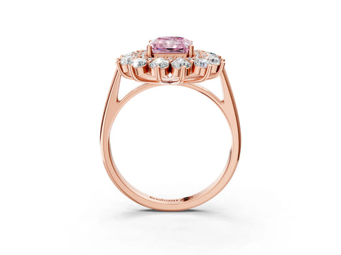 Rose gold Fancy Pink Radiant Cut Halo Cluster Diamond Ring with Pave Band and Four-Prong Setting_27