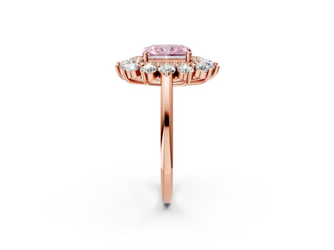 Rose gold Fancy Pink Radiant Cut Halo Cluster Diamond Ring with Pave Band and Four-Prong Setting_2
