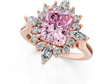 Rose gold Fancy Pink Radiant Cut Halo Diamond Cluster Ring with Marquise and Round Stones on a White Gold Band with Prong Setting_1