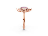 Rose gold Fancy Pink Radiant Cut Halo Diamond Cluster Ring with Marquise and Round Stones on a White Gold Band with Prong Setting_2