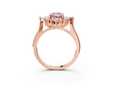 Rose gold Fancy Pink Radiant Cut Halo Diamond Cluster Ring with Marquise and Round Stones on a White Gold Band with Prong Setting_3