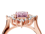 Rose gold Fancy Pink Radiant Cut Halo Diamond Cluster Ring with Marquise and Round Stones on a White Gold Band with Prong Setting_4