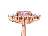 Rose gold Fancy Pink Radiant Cut Halo Diamond Cluster Ring with Marquise and Round Stones on a White Gold Band with Prong Setting_5