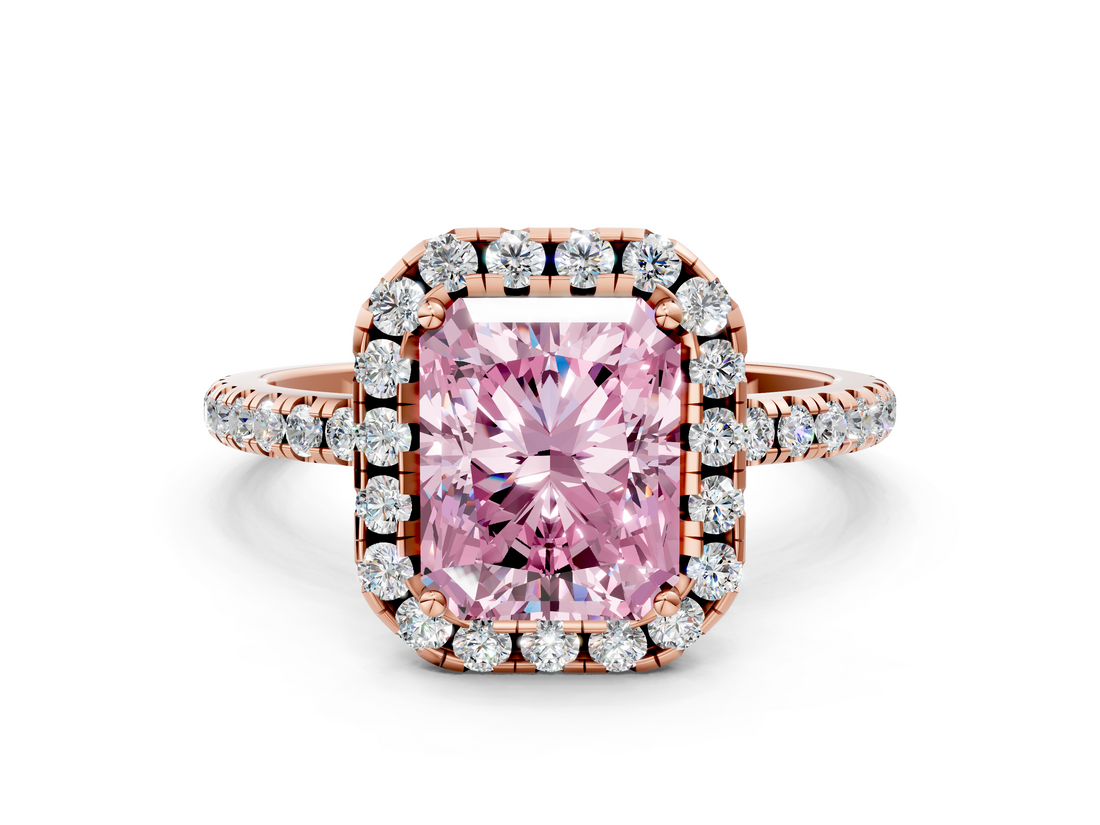 Rose gold Fancy Pink Radiant  Cut Halo Diamond Engagement Ring with Pave Band and Four-Prong Setting_20