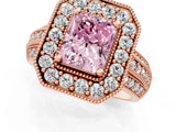 Rose gold Fancy Pink Radiant Cut Halo Diamond Engagement Ring with Pave Split Shank and Four-Prong Setting_13