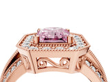 Rose gold Fancy Pink Radiant Cut Halo Diamond Engagement Ring with Pave Split Shank and Four-Prong Setting_16