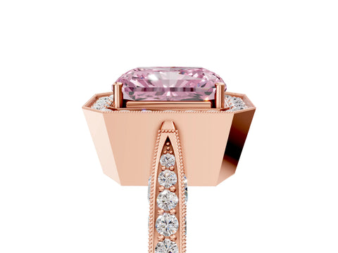 Rose gold Fancy Pink Radiant Cut Halo Diamond Engagement Ring with Split Shank Band and Four-Prong Setting_5