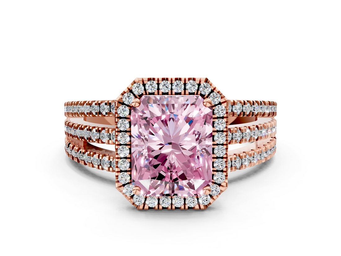 Rose gold Fancy Pink Radiant  Cut Halo Diamond Engagement Ring with Split Shank and Four-Prong Setting_21