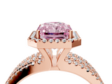 Rose gold Fancy Pink Radiant  Cut Halo Diamond Engagement Ring with Split Shank and Four-Prong Setting_25