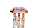 Rose gold Fancy Pink Radiant  Cut Halo Diamond Engagement Ring with Split Shank and Four-Prong Setting_26