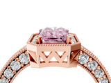 Rose gold Fancy Pink Radiant  Cut Halo Diamond Pave Band Ring with Four-Prong Setting_58