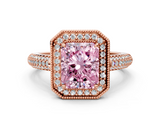 Rose gold Fancy Pink Radiant  Cut Halo Diamond Pave Band with Four-Prong Setting_37