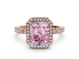 Rose gold Fancy Pink Radiant Cut Halo Diamond Pave Band with Prong Setting