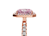 Rose gold Fancy Pink Radiant Cut Halo Diamond Pave Band with Prong Setting_5