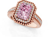 Rose gold Fancy Pink Radiant Cut Halo Diamond Ring with Beaded Split Shank and Four-Prong Setting_1