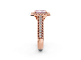 Rose gold Fancy Pink Radiant Cut Halo Diamond Ring with Beaded Split Shank and Four-Prong Setting_2