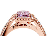 Rose gold Fancy Pink Radiant Cut Halo Diamond Ring with Beaded Split Shank and Four-Prong Setting_4