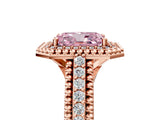 Rose gold Fancy Pink Radiant Cut Halo Diamond Ring with Beaded Split Shank and Four-Prong Setting_5