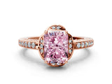 Rose gold Fancy Pink Radiant  Cut Halo Diamond Ring with Channel Set Band and Four-Prong Setting_31