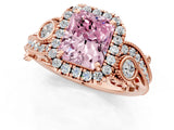 Rose gold Fancy Pink Radiant Cut Halo Diamond Ring with Milgrain and Bezel Accents on a Split Shank Band_13