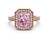 Rose gold Fancy Pink Radiant  Cut Halo Diamond Ring with Pavé Band and Milgrain Prong Setting_32