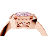 Rose gold Fancy Pink Radiant  Cut Halo Diamond Ring with Pavé Band and Milgrain Prong Setting_36