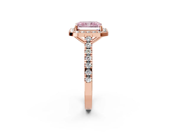 Rose Gold Radiant Cut Pave Halo Engagement Ring Setting for Fancy Pink Center