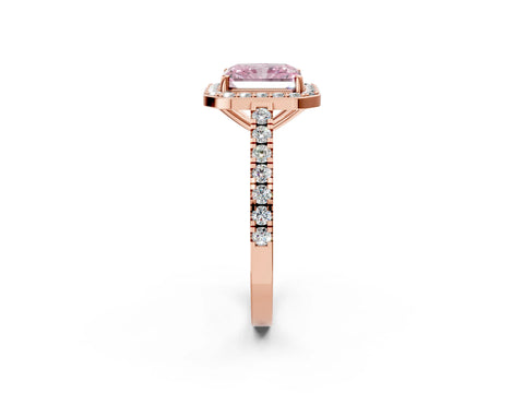 Rose gold Fancy Pink Radiant Cut Halo Diamond Ring with Pavé Band and Three-Prong Setting_2