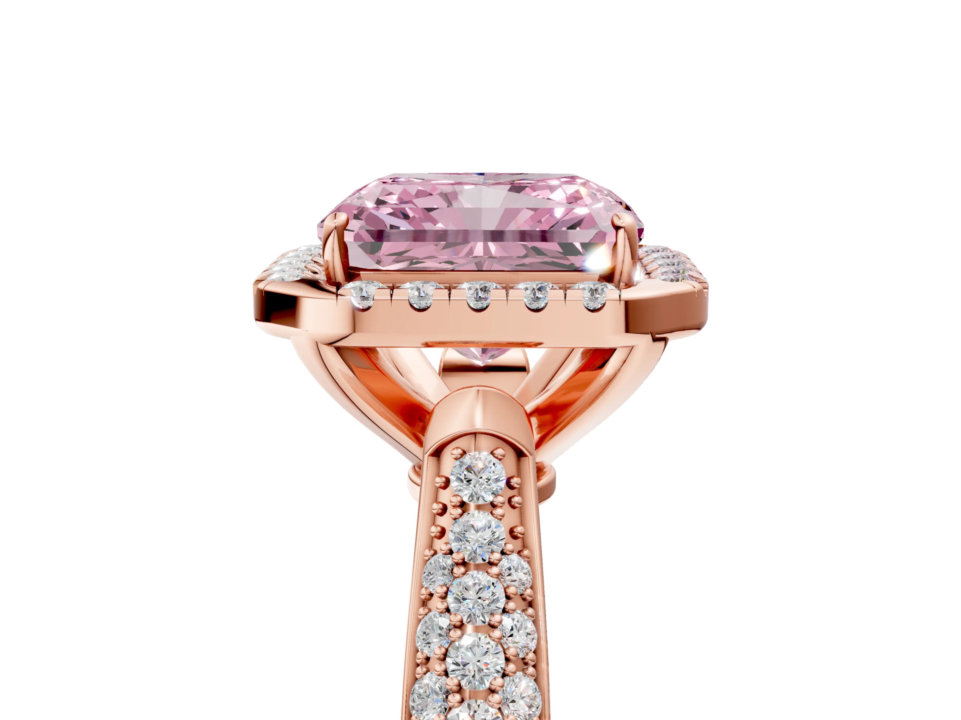 Rose gold Fancy Pink Radiant Cut Halo Diamond Ring with Pavé Band_5