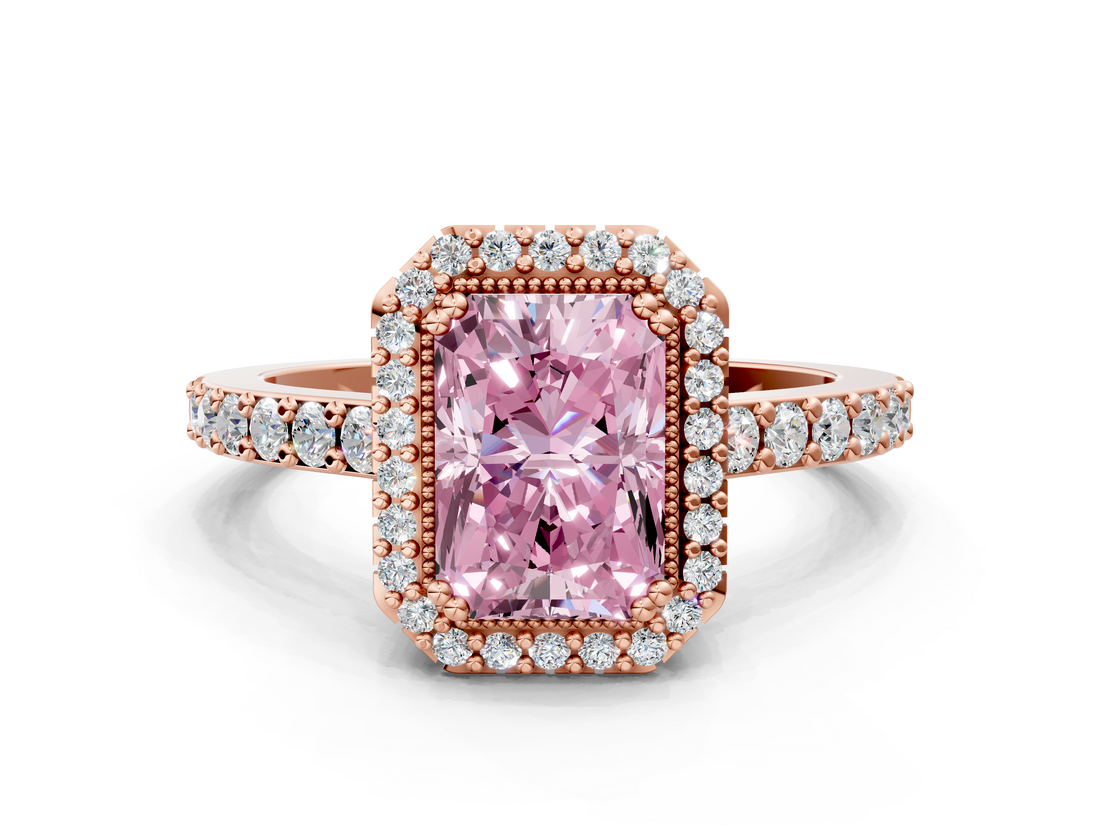 Rose gold Fancy Pink Radiant  Cut Halo Diamond Ring with Pave Band and Four-Prong Setting_24