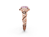 Rose gold Fancy Pink Radiant  Cut Halo Diamond Ring with Scrollwork Band and Four-Prong Setting_58