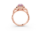 Rose gold Fancy Pink Radiant  Cut Halo Diamond Ring with Scrollwork Band and Four-Prong Setting_59