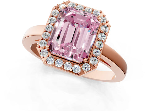Rose gold Fancy Pink Radiant Cut Halo Diamond Ring with Solitaire Band and Prong Setting_1